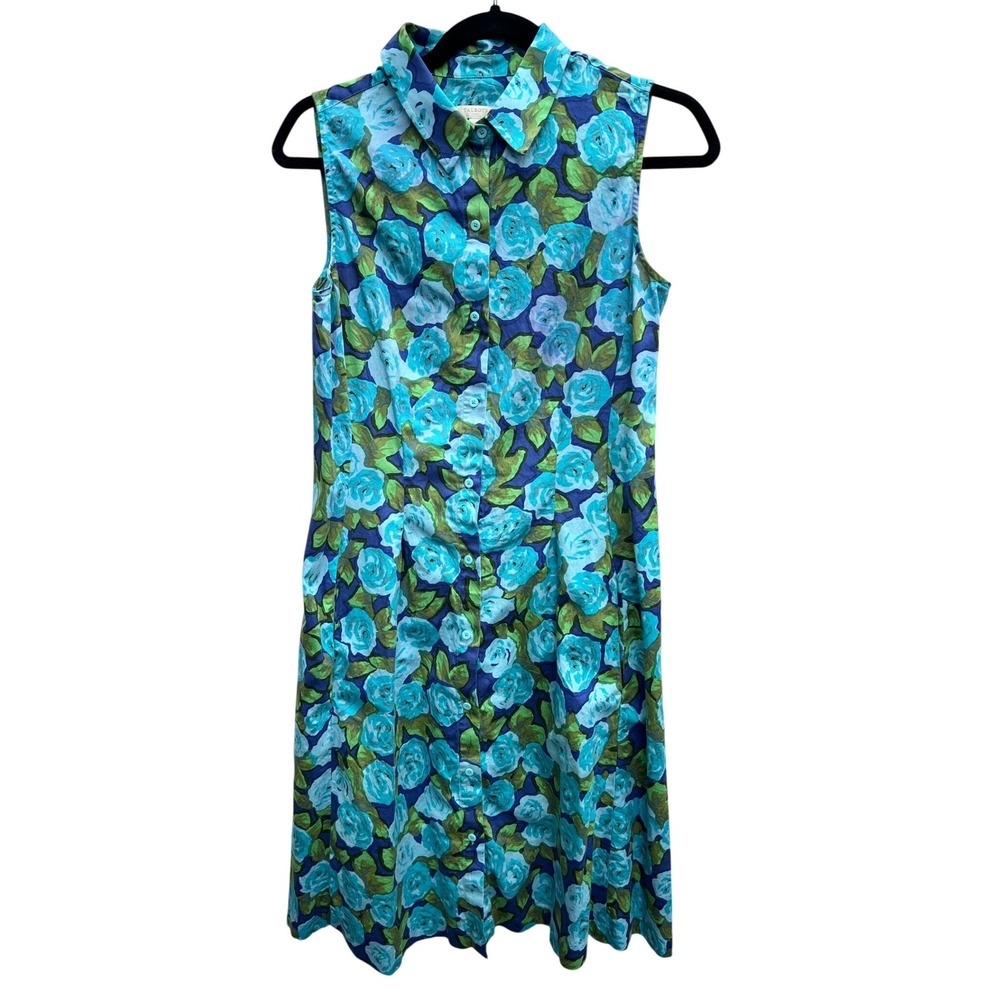 Talbots Floral Shirtdress 8 Blue Green Garden Party Modern Romantic Mermaidcore